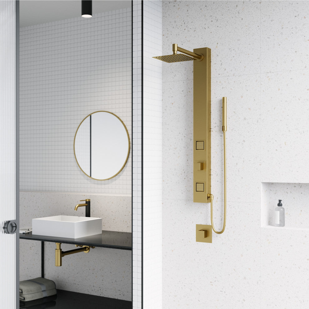 Orchid 39" H x 4" W 2-Jet Retro Shower Panel with Square Shower Head, Matte Brushed Gold