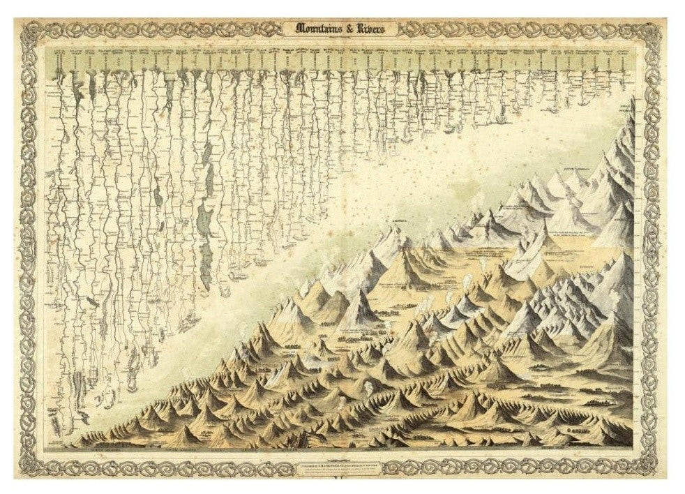 "Mountains & Rivers, 1856" Digital Paper Print by G.W. Colton, 32"x23"
