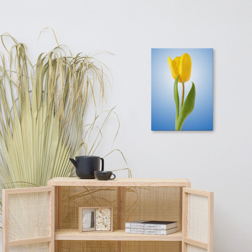 Yellow Tulip Minimal Botanical Floral Nature Photo Canvas Wall Art Print, 18" X 24"
