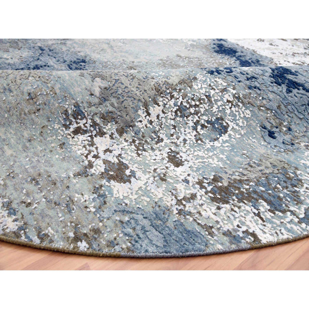 Gray Hand Knotted, Abstract Design, Wool Round Oriental Rug, 10'2"x10'0"