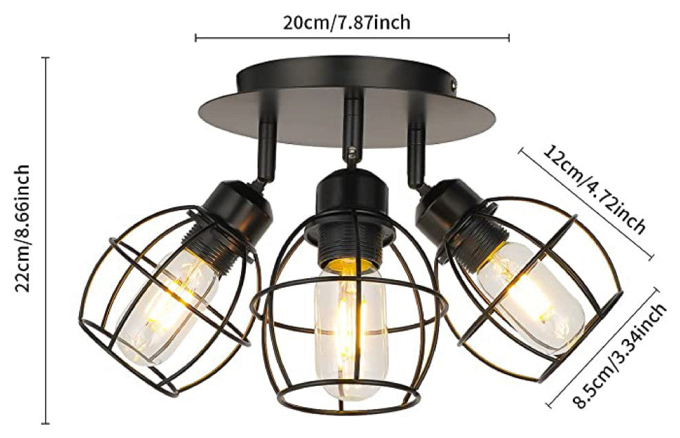 3-Light rustic ceiling Black flush mount ceiling light Metal light fixture