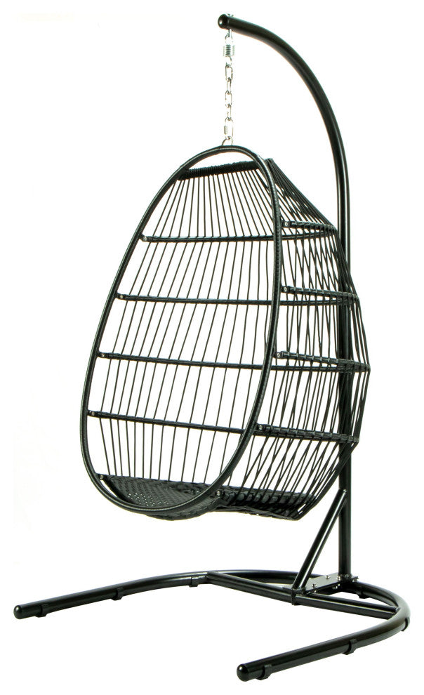 LeisureMod Wicker Folding Hanging Egg Swing Chair, Dark Green