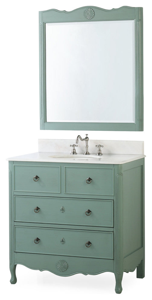 34" Daleville Vintage Blue Bath Vanity & Mirror