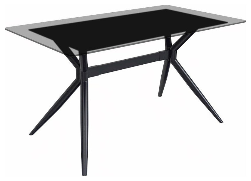 Elega Series Black Carbon Steel Dining Table 62 With Clear Glass Top