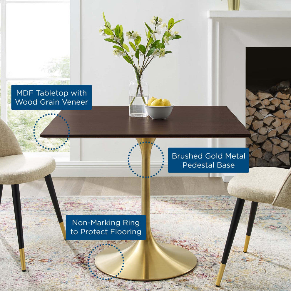 Lippa 36" Square Wood Dining Table, Gold Cherry Walnut