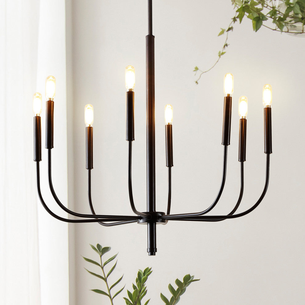 Amoros 27.25" 8-Light Modern Mid-Century Iron LED Chandelier, Oil Rubbed Bronze