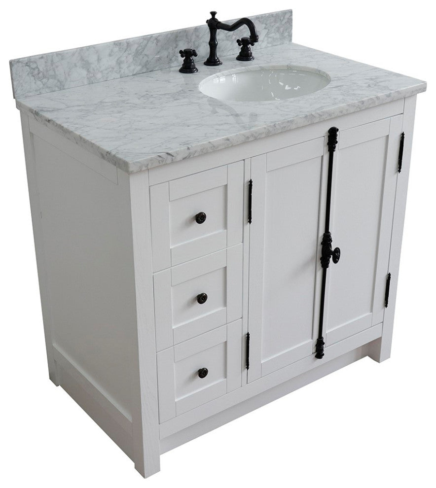 37" Vanity, Glacier Ash, White Carrara Top, Right Doors/Right Oval Sink