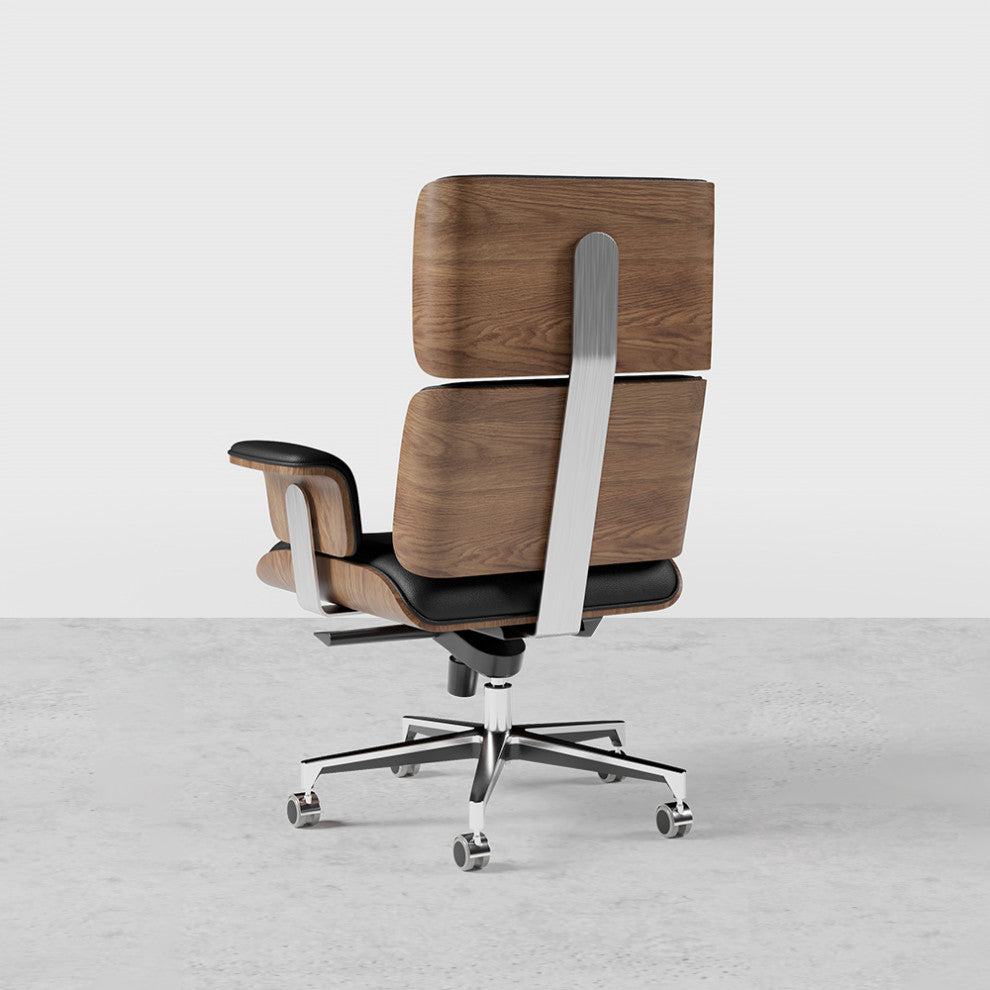 Black Home Office Chair Swivel Upholstered Wooden Desk Chair Adjustable Height, Black