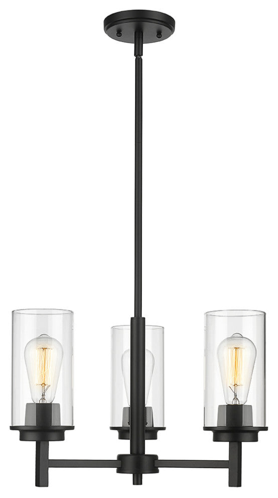 3 Light 18" Matte Black Chandelier