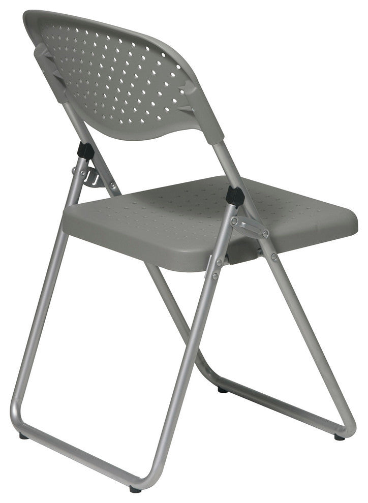Folding Chair With Plastic Seat and Back, Set of 4, Silver/Gray