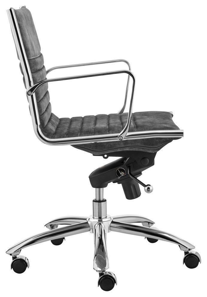 Dirk Low Back Office Chair, Gray Velvet With Chromed Steel Base