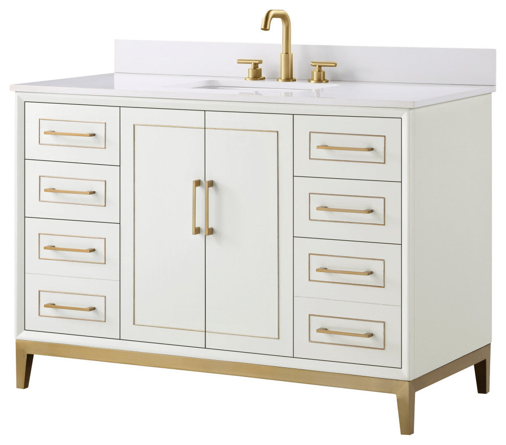 Gracie Bathroom Vanity, Satin White/Satin Brass, 48"