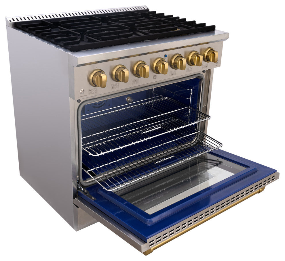 36" Slide-in Freestanding Gas Range & 5.2 Cu. Ft. Oven,6 Burners.Stainless Steel, Stainless Steel & Gold, 36"