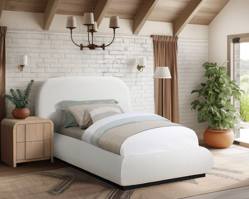 Vaughn Bed, Cream, Twin, Boucle Fabric, Black Finish
