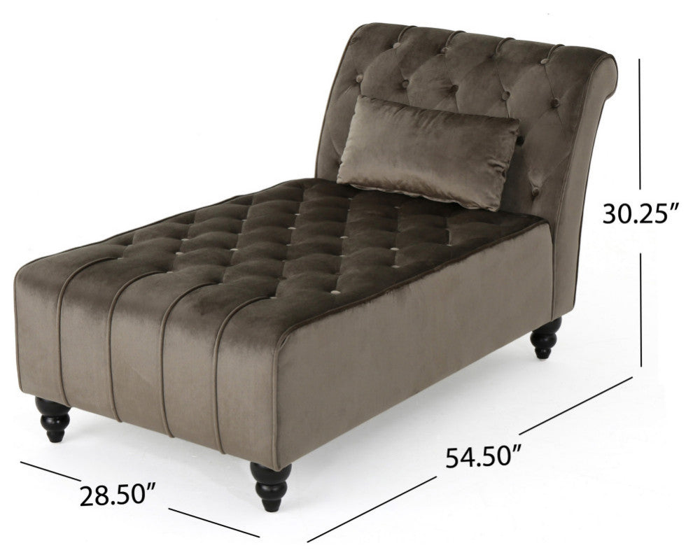 GDF Studio Rafaela Tufted New Velvet Chaise Lounge, Gray