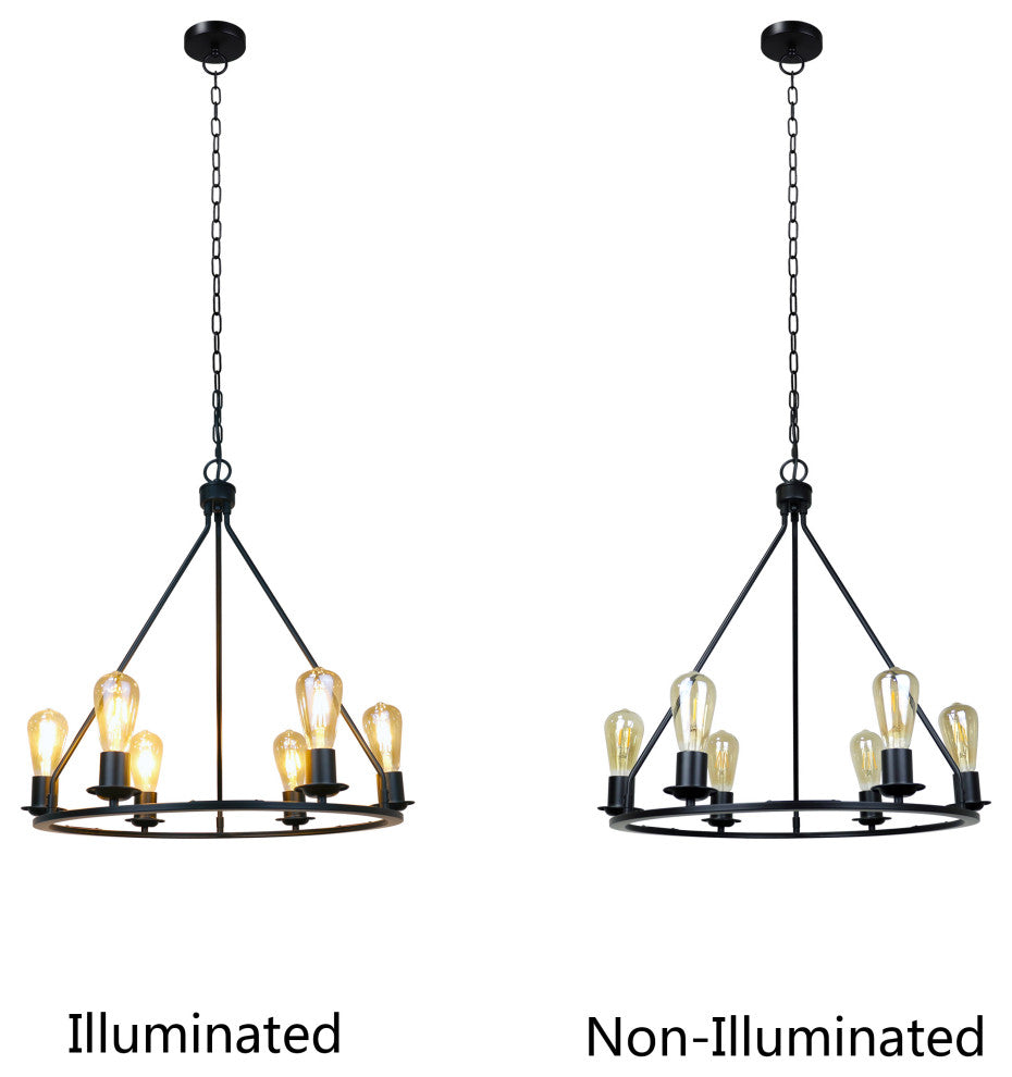 Ironclad Industrial-Style Matt Black Finish 6 Light Large Pendant 22" Wide