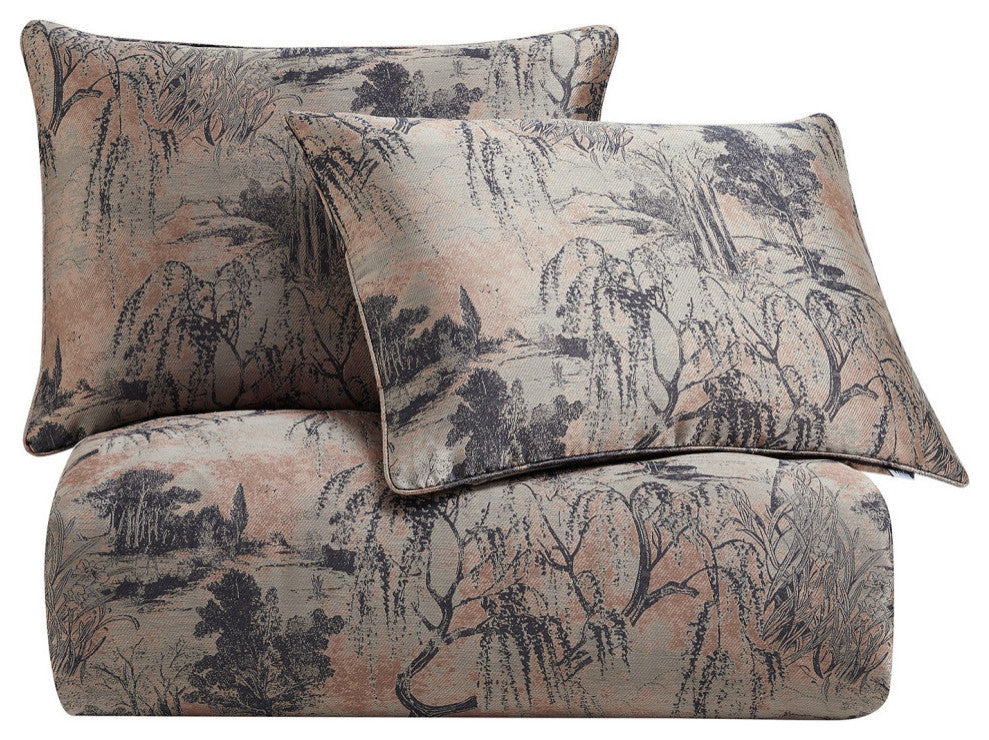Pastoral Jacquard Duvet Cover Set, 3 Piece, Rose Gold, King