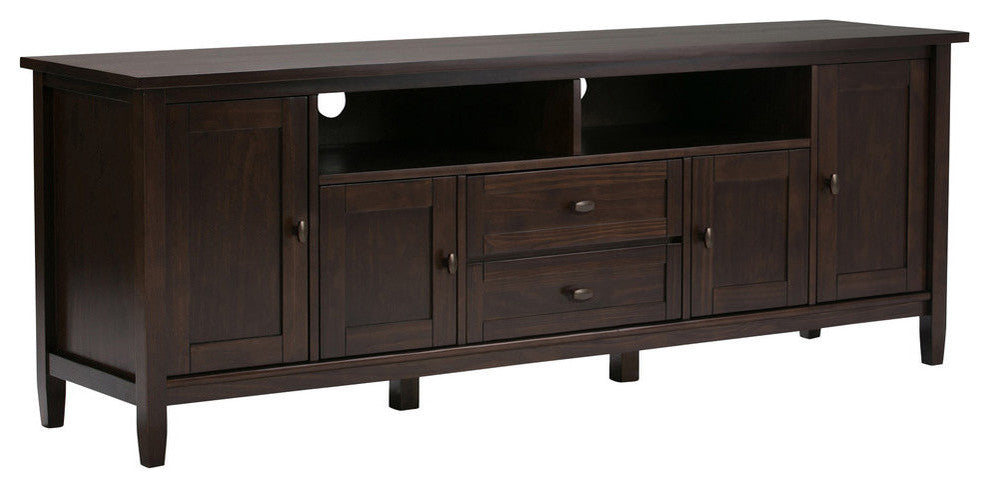 Warm Shaker SOLID WOOD 72" TV Media Stand For TVs up to 80", Dark Tobacco Brown
