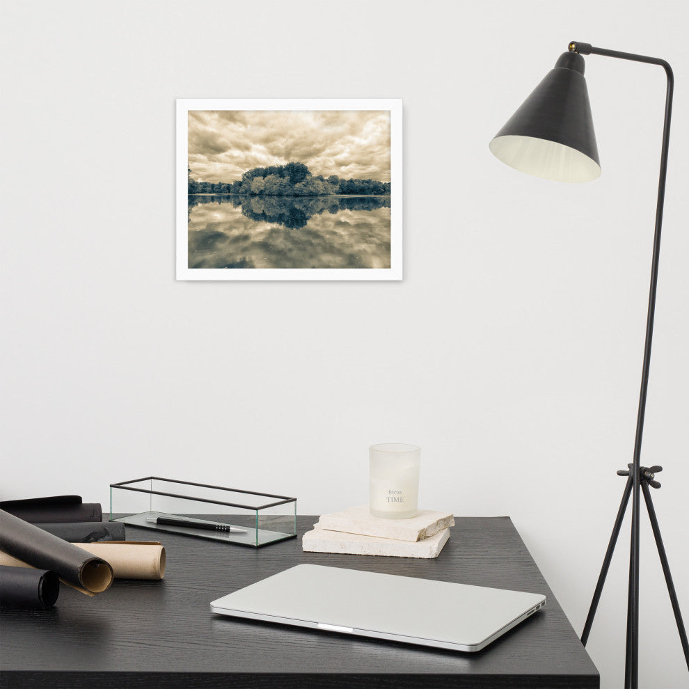 Autumn Reflections Rural Landscape Sepia Framed Photo Paper Wall Art Prints, White, 11" X 14"