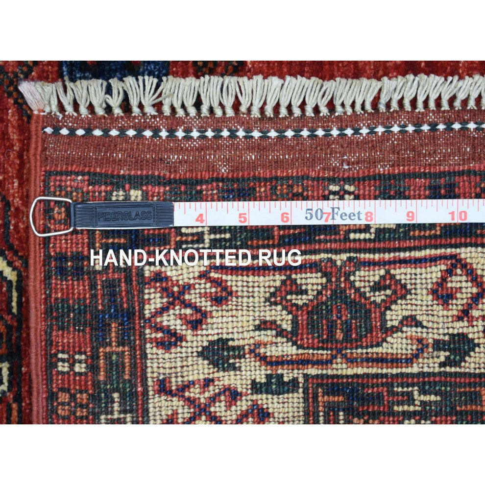 Coral Red, Afghan Ersari 100% Wool hand Knotted Oriental Runner Rug, 2'8" x 9'7"