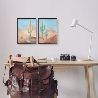 Warm Sunny Desert Cactus Western Landscape, 2pc, each 11 x 14