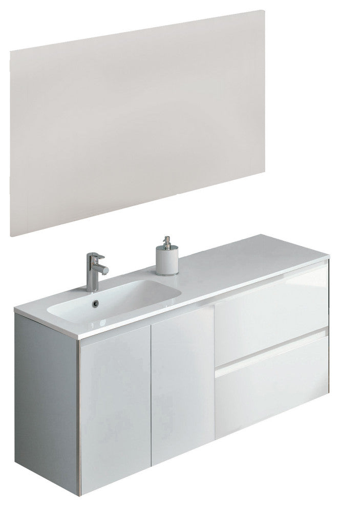 Royo Look Collection Bathroom Vanity with Sink, Gloss White, 48"
