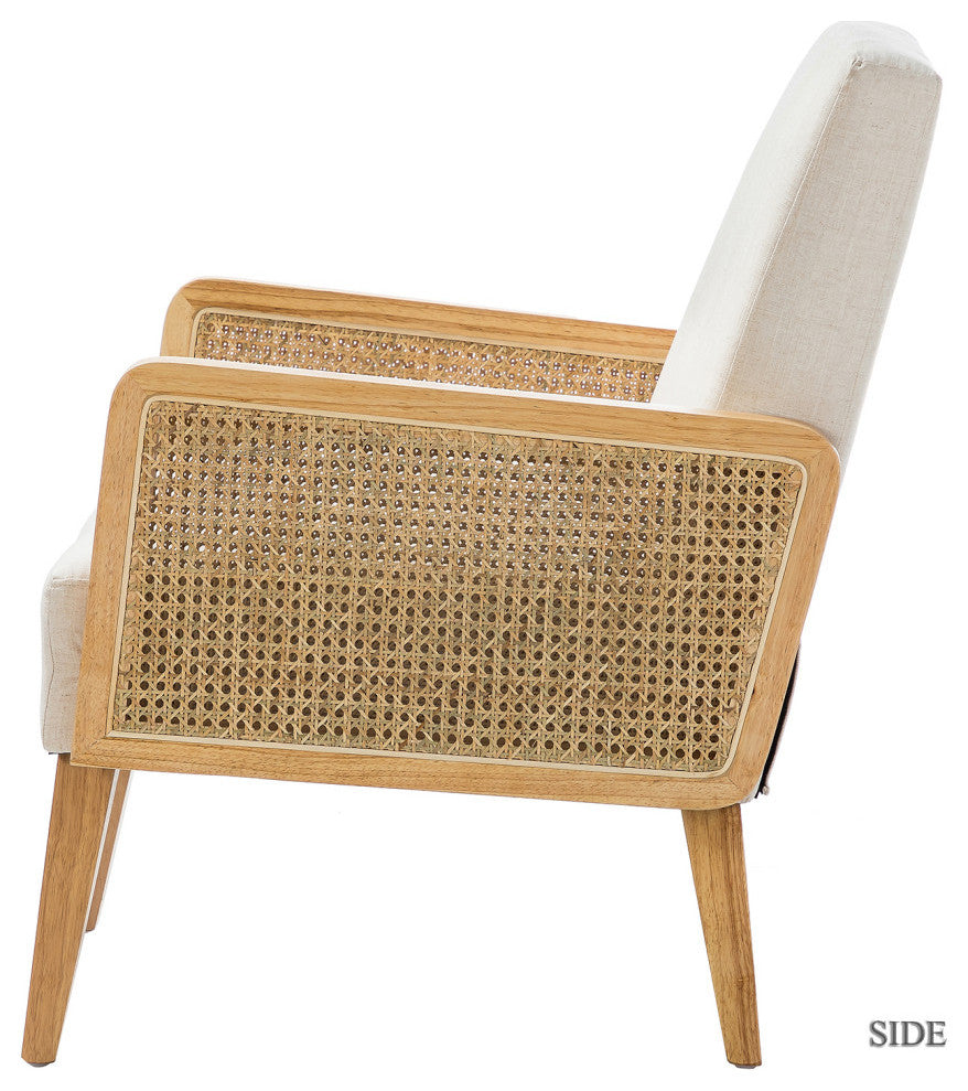 Delphine Cane Accent Chair, Rattan Armchair, Linen
