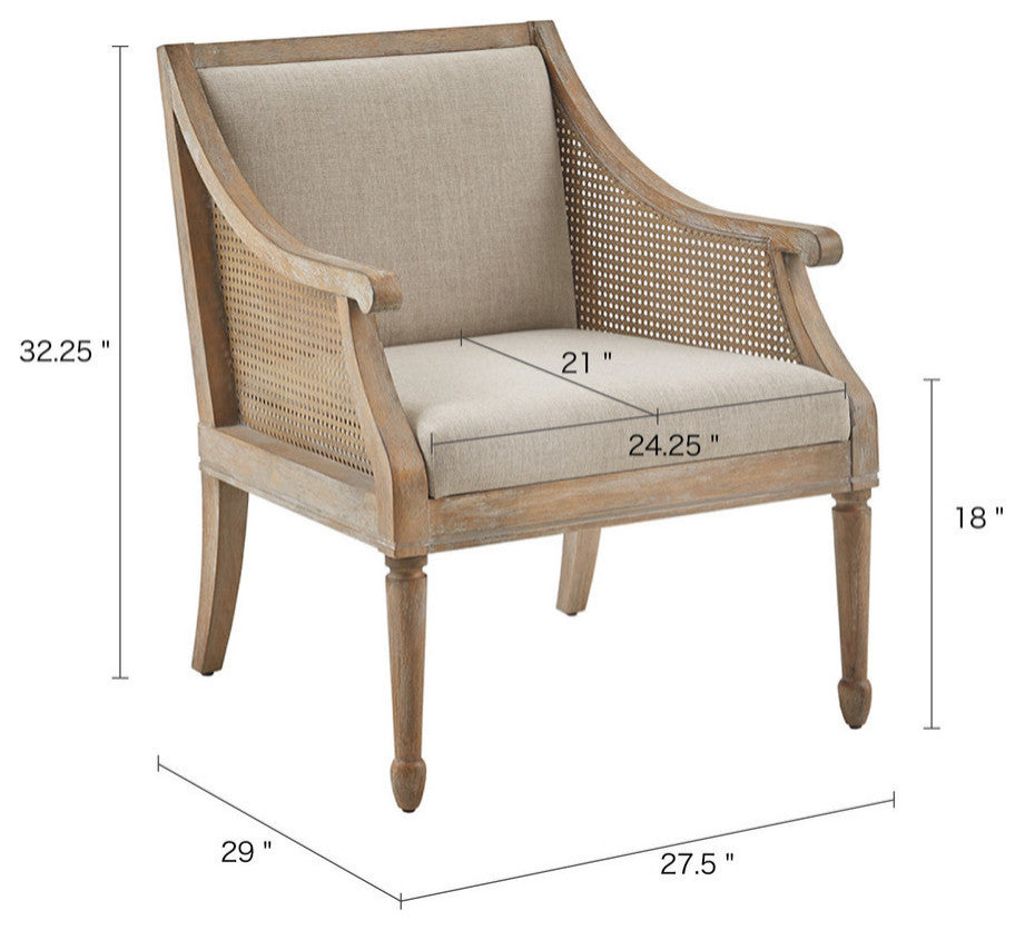 Martha Stewart Isla Reclaimed Natural Cane Inset Armchair, Natural Solid