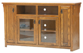 Tall Mission 66" Wide TV Console, Gold Oak