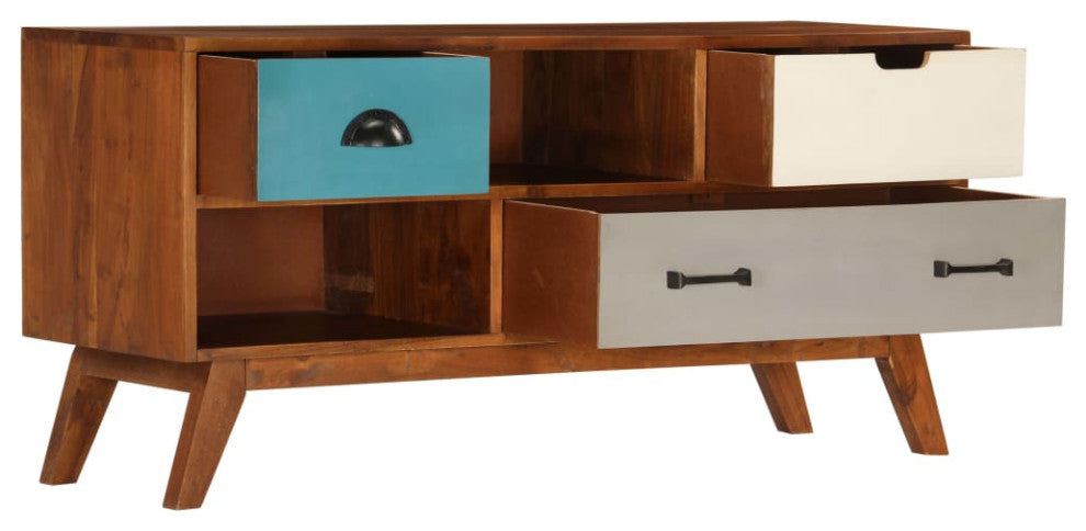 vidaXL TV Stand TV Unit Sideboard Cupboard with 3 Drawers Solid Acacia Wood