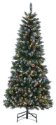 Pop-Up 6' LED Flocked Pine Tree, Warm white LED lights, Pine Cones/Red Berries