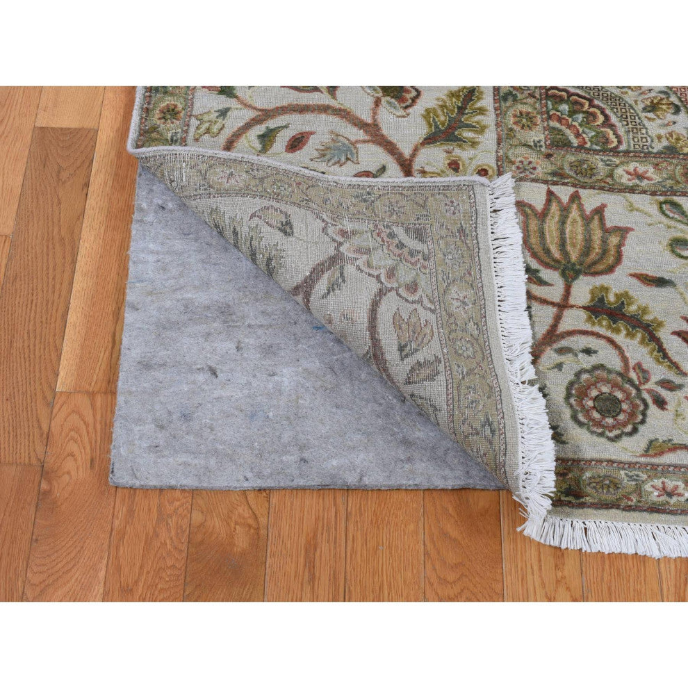 Gray Silk With Wool Mughal Inspired Branch Design Hand Knotted Rug 10'1"x13'9"