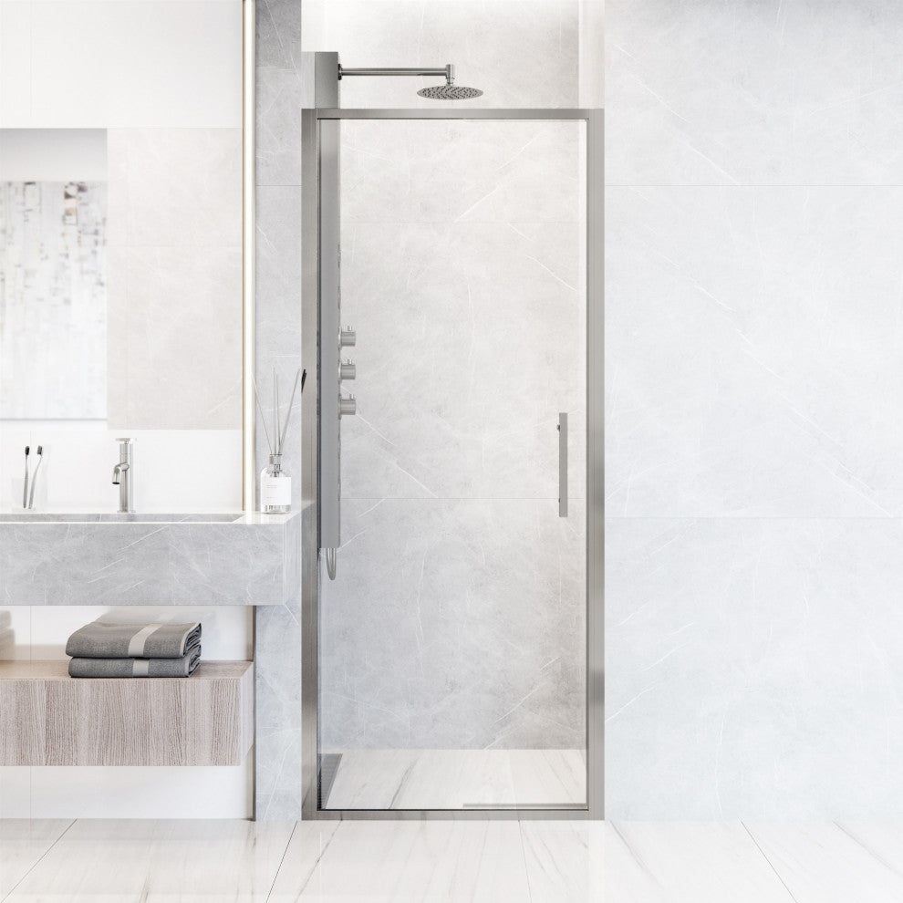 VIGO Astoria Framed Pivot Shower Door, Chrome, 30" W X 76" H, Clear Glass