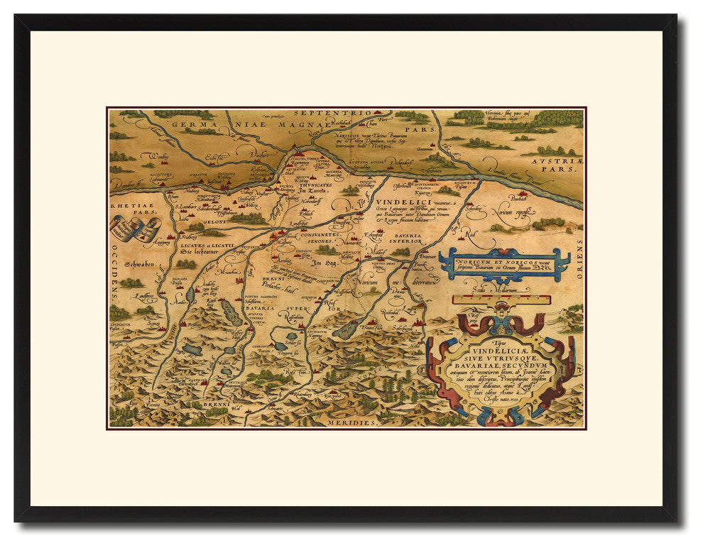 Germany, Bavaria Map Print On Canvas With Black Frame, 16" X 21"