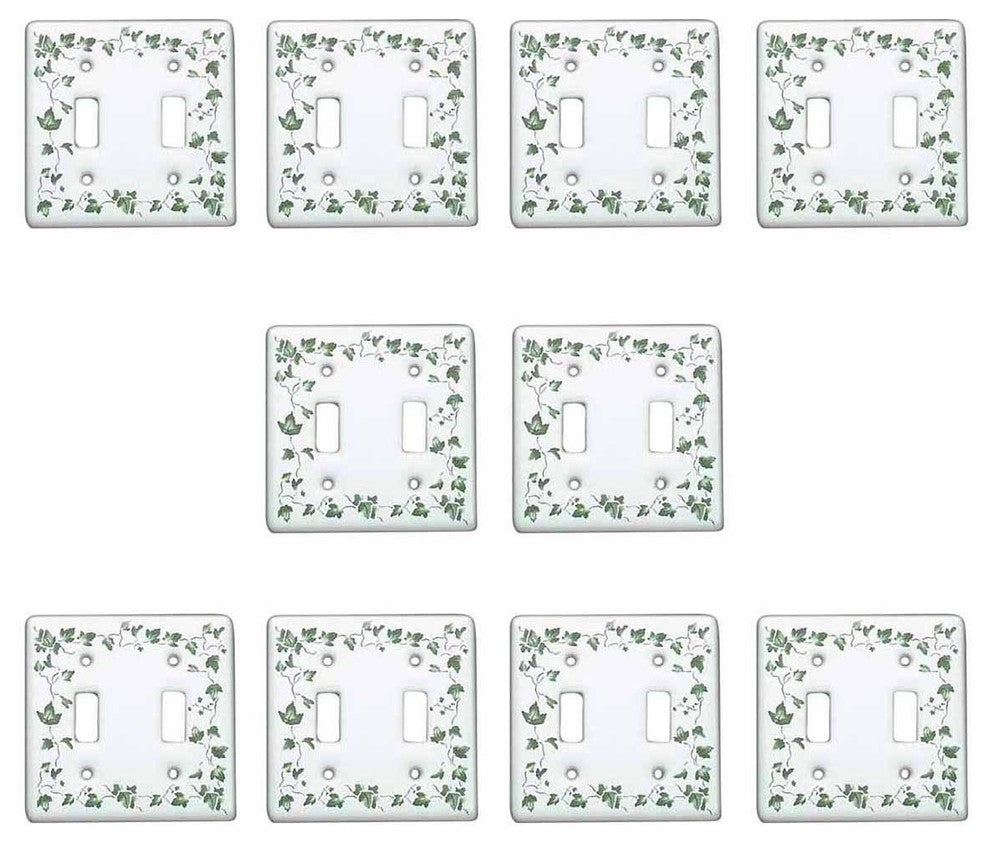10 Vintage Switch Plate White Porcelain Ivy Double Toggle |