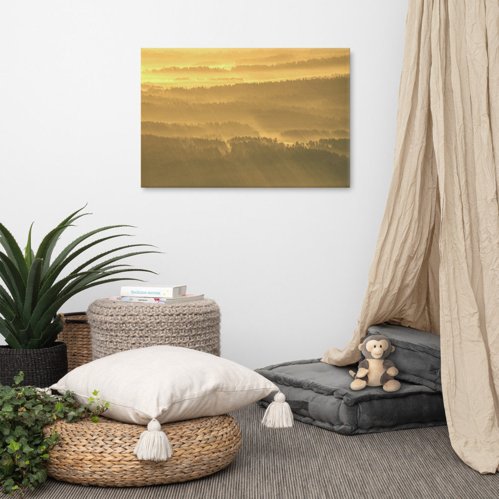 Golden Mist Valley - Hills & Mountain Range Landscape Canvas Prints, 24" X 36"