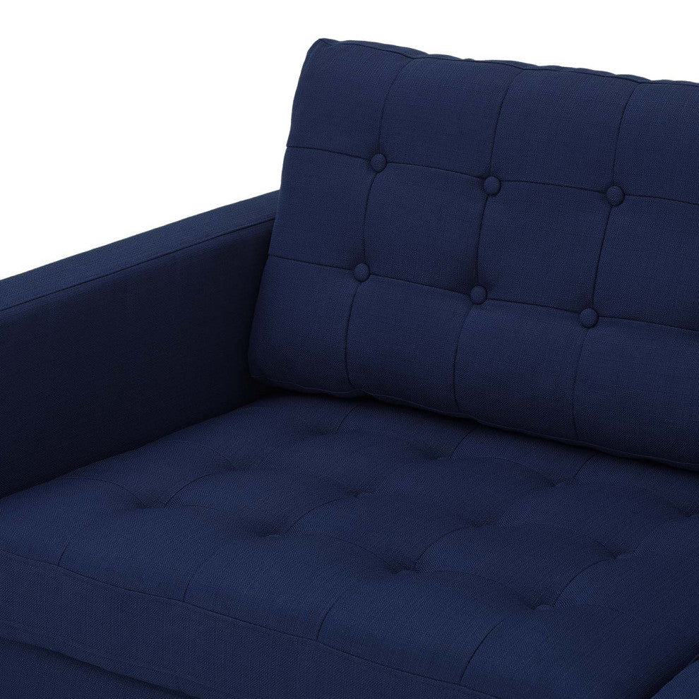 Tufted Sofa, Fabric, Dark Blue, Modern, Living Lounge Hotel Lobby Hospitality