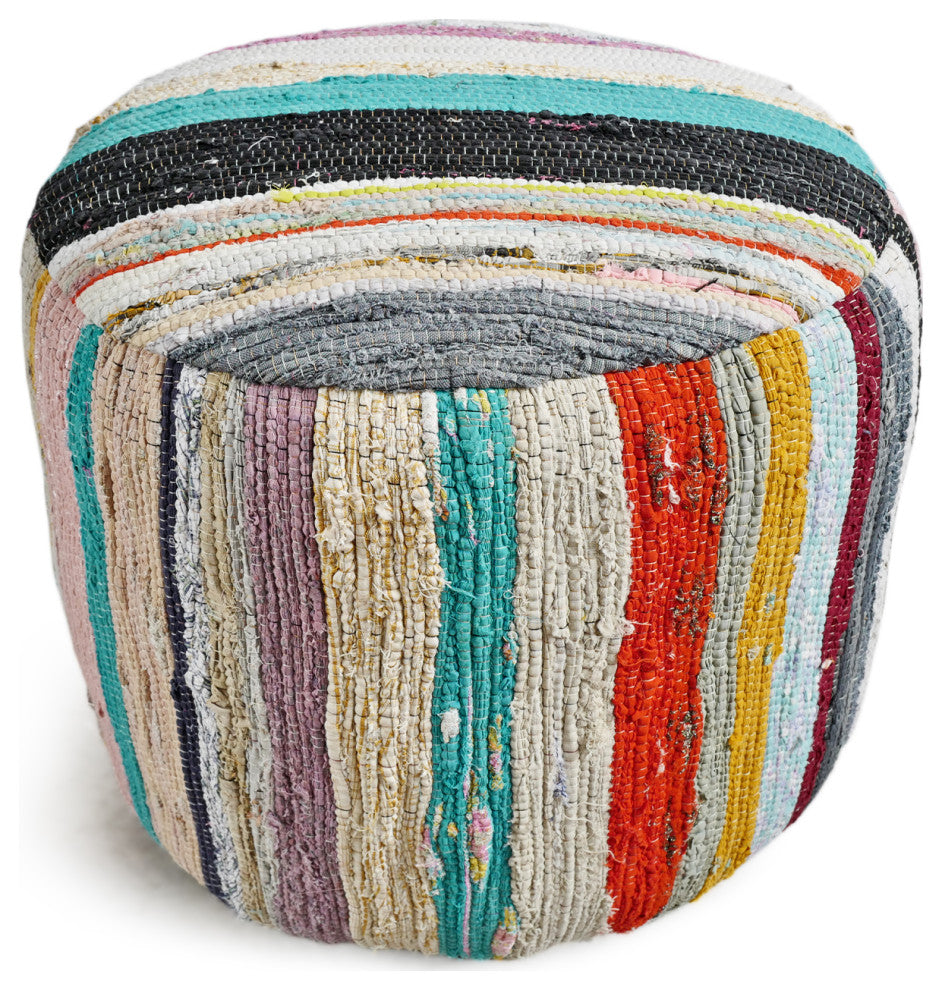 Sharma Colorful Sari Rug Pouf Ottoman