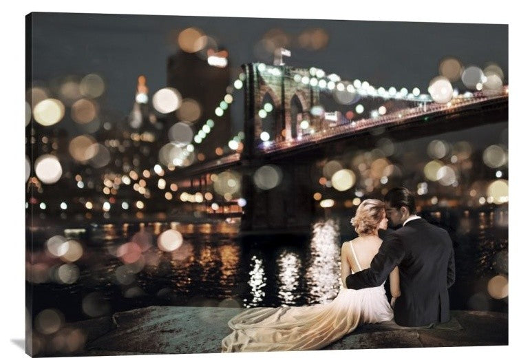 "Kissing in a NY Night" Stretched Canvas Giclee by Dianne Loumer, 40x28"