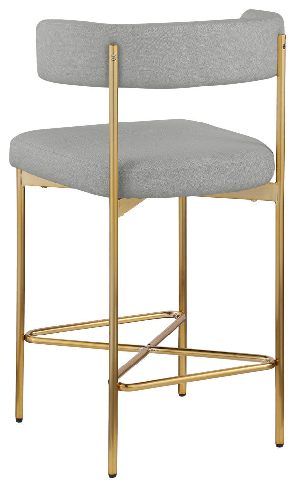 Rivage Durable Linen Textured Fabric Stool (Set of 2), Grey, Brushed Gold