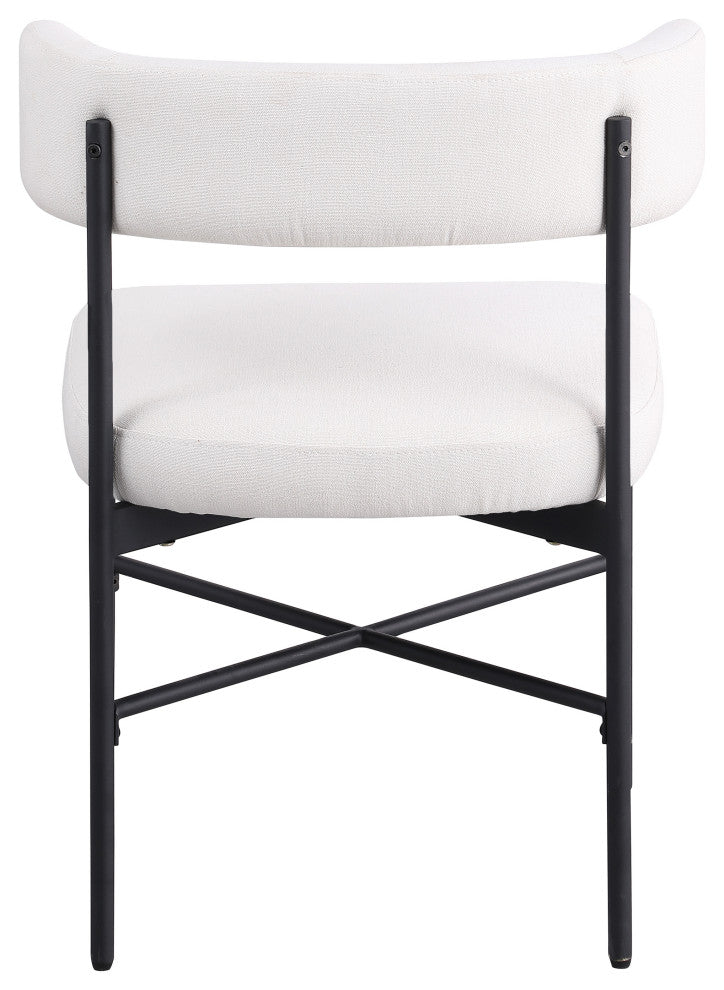 Rivage Durable Linen Textured Fabric Dining Chair, Set of 2, Cream, Matte Black Finish