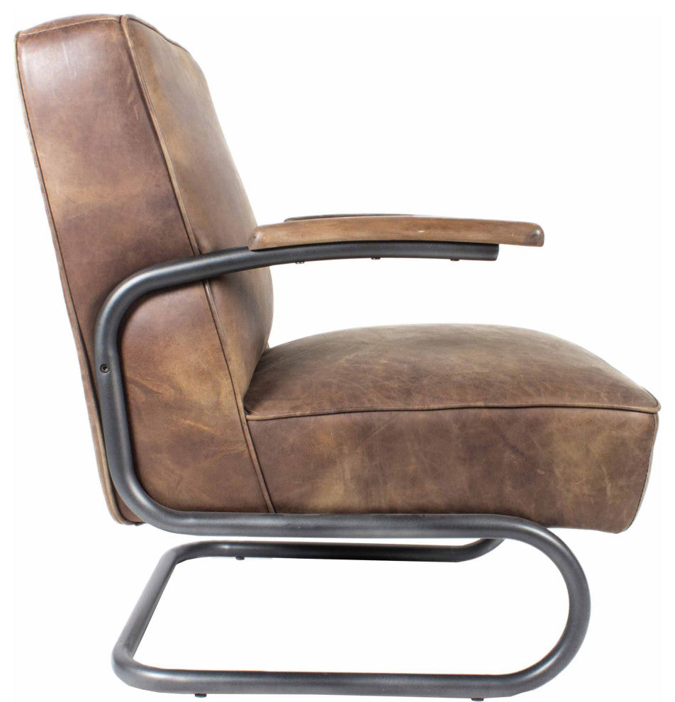First of A Kind Perth Club Chair Grazed Brown Leather
