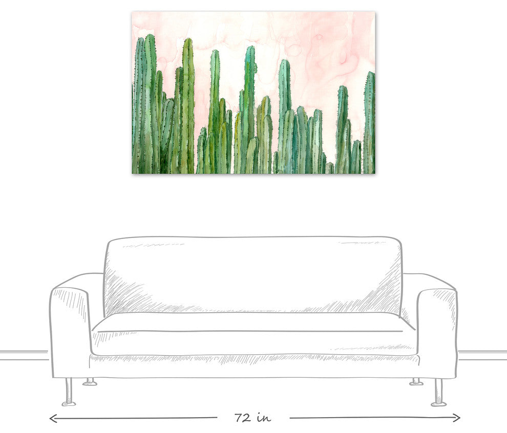 Field of Cactus on Pink Watercolor Print on Canvas