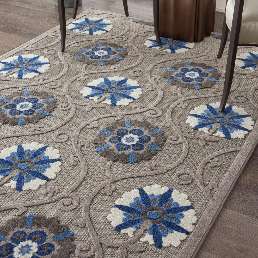 Nourison Aloha 6' x 9' Grey/Blue Contemporary Area Rug