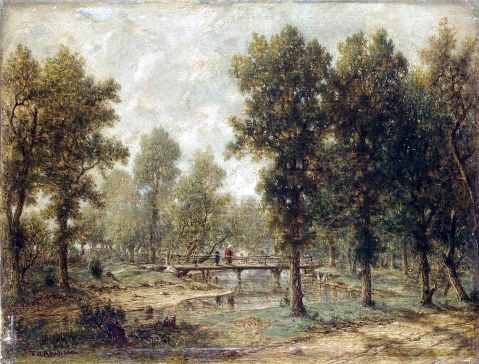 Theodore Rousseau Landscape with a Bridge, 21"x28" Gallery Wrapped Canvas