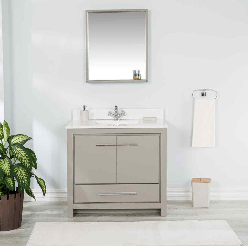 Mila Collection 36" Bathroom Vanity With Sink, Mirror, Countertop, Ash Gray