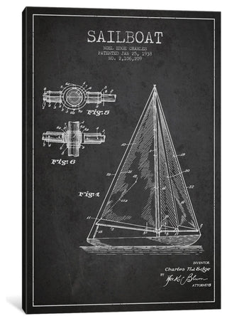 "Sailboat Charcoal Patent Blueprint" by Aged Pixel, 40x26x1.5