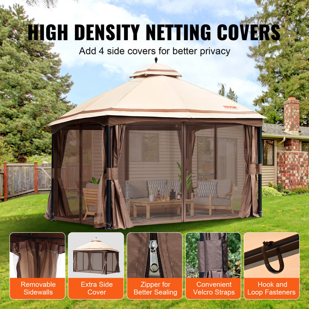 VEVOR Patio Gazebo Backyard Gazebo Tent 10x13'' for 10-12 Person With Netting