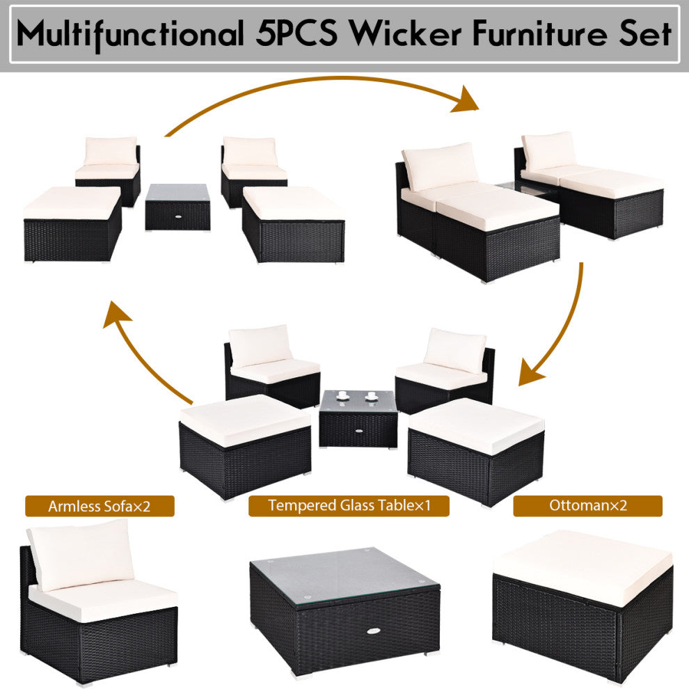 Costway 5 PC Patio Sectional Lounge Rattan Furniture Wicker Sofa Furniture set