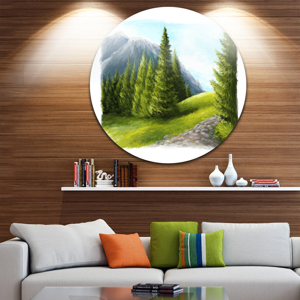 Road In Green Mountains, Landscape Round Wall Art, 23"